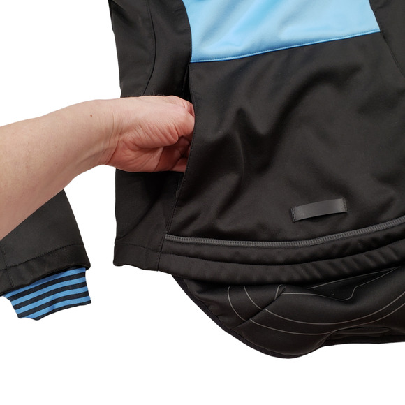 Performance Bike Cycling Jacket S Women Black Light Blue Back Pocket Back‎ Flap - Picture 10 of 12